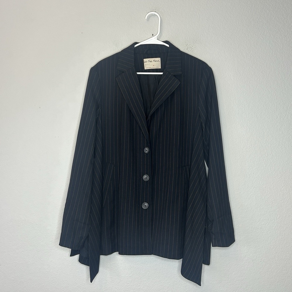 We The Free Kira Trapeze Blazer Women's Size M Black With Brown Pinstripes FP